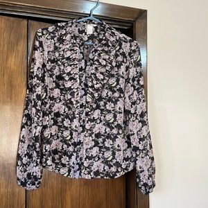 Floral ruffle front blouse